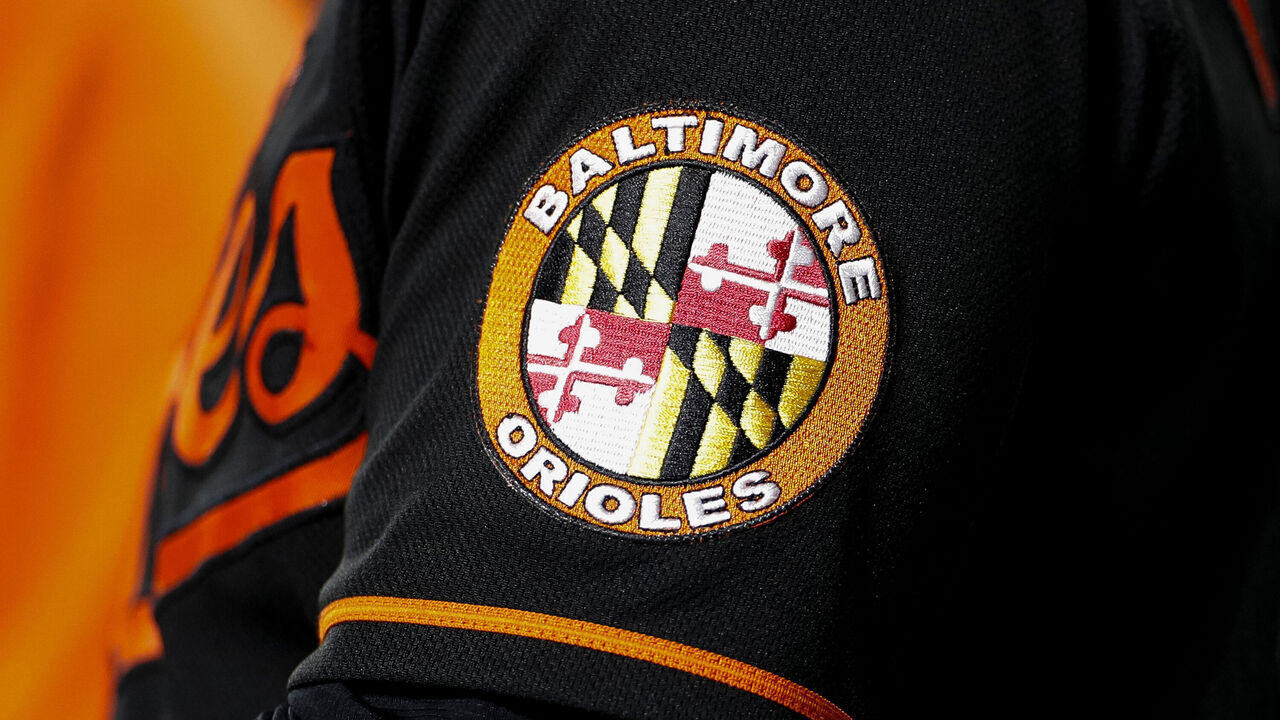 BALTIMORE, MARYLAND - SEPTEMBER 27: Detail view of a patch of a Baltimore Orioles logo on a player uniform during a game against the Washington Nationals at Oriole Park at Camden Yards on September 27, 2023 in Baltimore, Maryland.