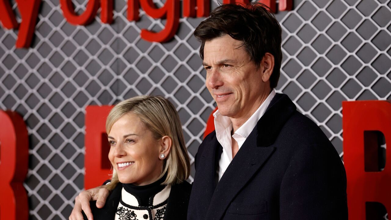 LONDON, ENGLAND - DECEMBER 04: Susie Wolff and Toto Wolff attend the "Ferrari" Sky Premiere at Odeon Luxe Leicester Square on December 04, 2023 in London, England.