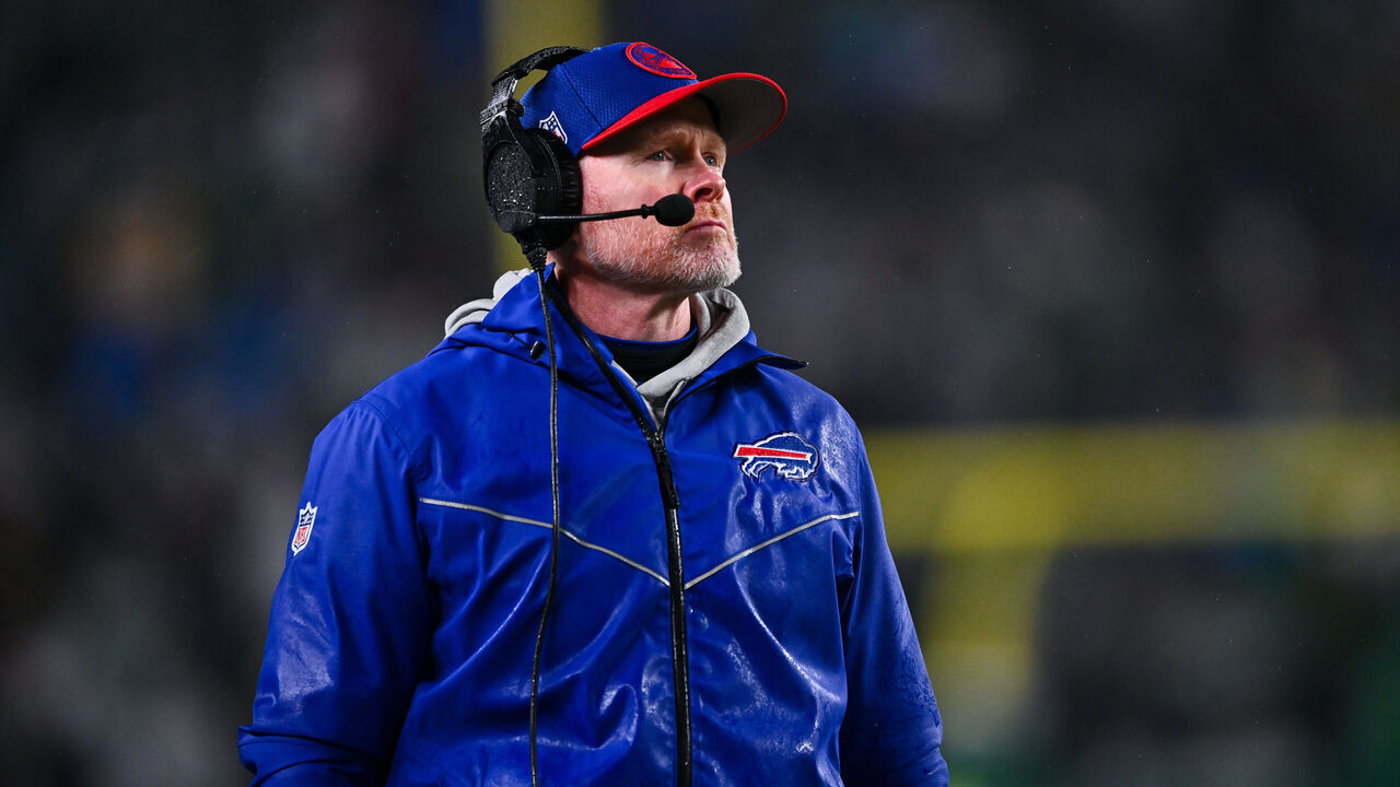 PHILADELPHIA, PA - NOVEMBER 26: Buffalo Bills Head Coach Sean McDermott looks on in the first half during the game between the Buffalo Bills and Philadelphia Eagles on November 26, 2023 at Lincoln Financial Field in Philadelphia, PA.