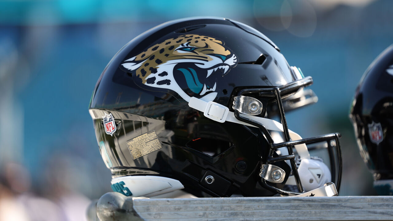JACKSONVILLE, FL - AUGUST 26: A detail view of a Jacksonville Jaguars helmet on the sideline against the Miami Dolphins prior to a NFL game at EverBank Stadium on Saturday, August 26, 2023 in Jacksonville, Florida.