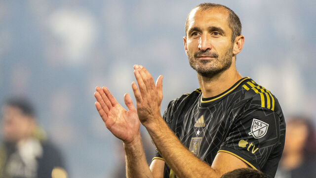 LOS ANGELES, CA - DECEMBER 2: Giorgio Chiellini #14 of Los Angeles FC prior toduring the MLS Western Conference Final match between Los Angeles FC and Houston Dynamo at BMO Stadium on December 2, 2023 in Los Angeles, California. Los Angeles FC won the match 2-0