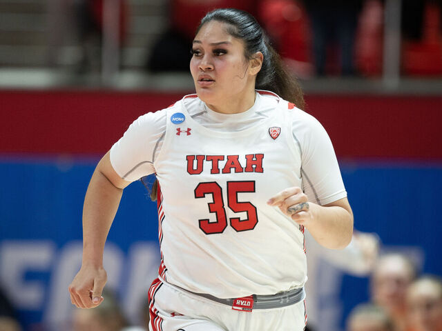 SALT LAKE CITY, UT- MARCH 19: Alissa Pili #35 of the Utah Utes runs up the court against the Princeton Tigers during the second half of the second round of the NCAA Womens Basketball Tournament at the Jon M Huntsman Center March 19, 2023 in Salt Lake City, Utah.