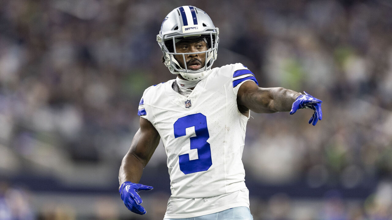 ARLINGTON, TEXAS - NOVEMBER 30: Brandin Cooks #3 of the Dallas Cowboys signals as he lines up during an NFL football game between the Dallas Cowboys and the Seattle Seahawks at AT&T Stadium on November 30, 2023 in Arlington, Texas.