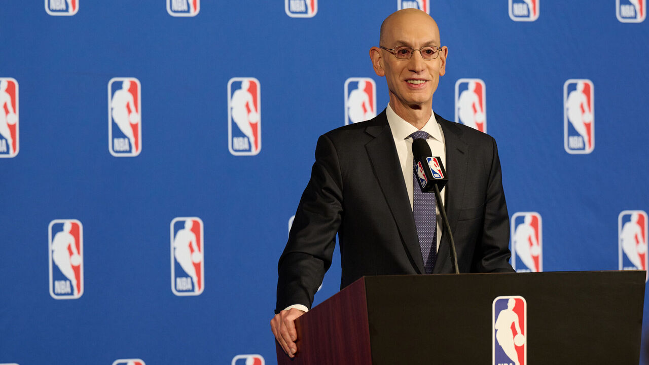 NEW YORK - MARCH 29: NBA Commissioner Adam Silver speaks to the media after the Board of Governors meetings on March 29, 2023 at the St. Regis Hotel in New York City. NOTE TO USER: User expressly acknowledges and agrees that, by downloading and/or using this photograph, user is consenting to the terms and conditions of the Getty Images License Agreement. Mandatory Copyright Notice: Copyright 2023 NBAE
