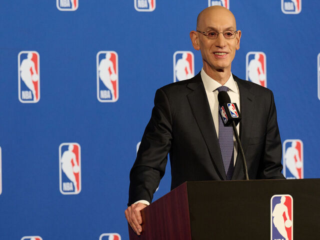 NEW YORK - MARCH 29: NBA Commissioner Adam Silver speaks to the media after the Board of Governors meetings on March 29, 2023 at the St. Regis Hotel in New York City. NOTE TO USER: User expressly acknowledges and agrees that, by downloading and/or using this photograph, user is consenting to the terms and conditions of the Getty Images License Agreement. Mandatory Copyright Notice: Copyright 2023 NBAE