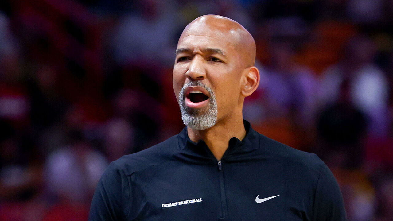 MIAMI, FLORIDA - OCTOBER 25: Head Coach Monty Williams of the Detroit Pistons looks on during the first quarter against the Miami Heat at Kaseya Center on October 25, 2023 in Miami, Florida.
