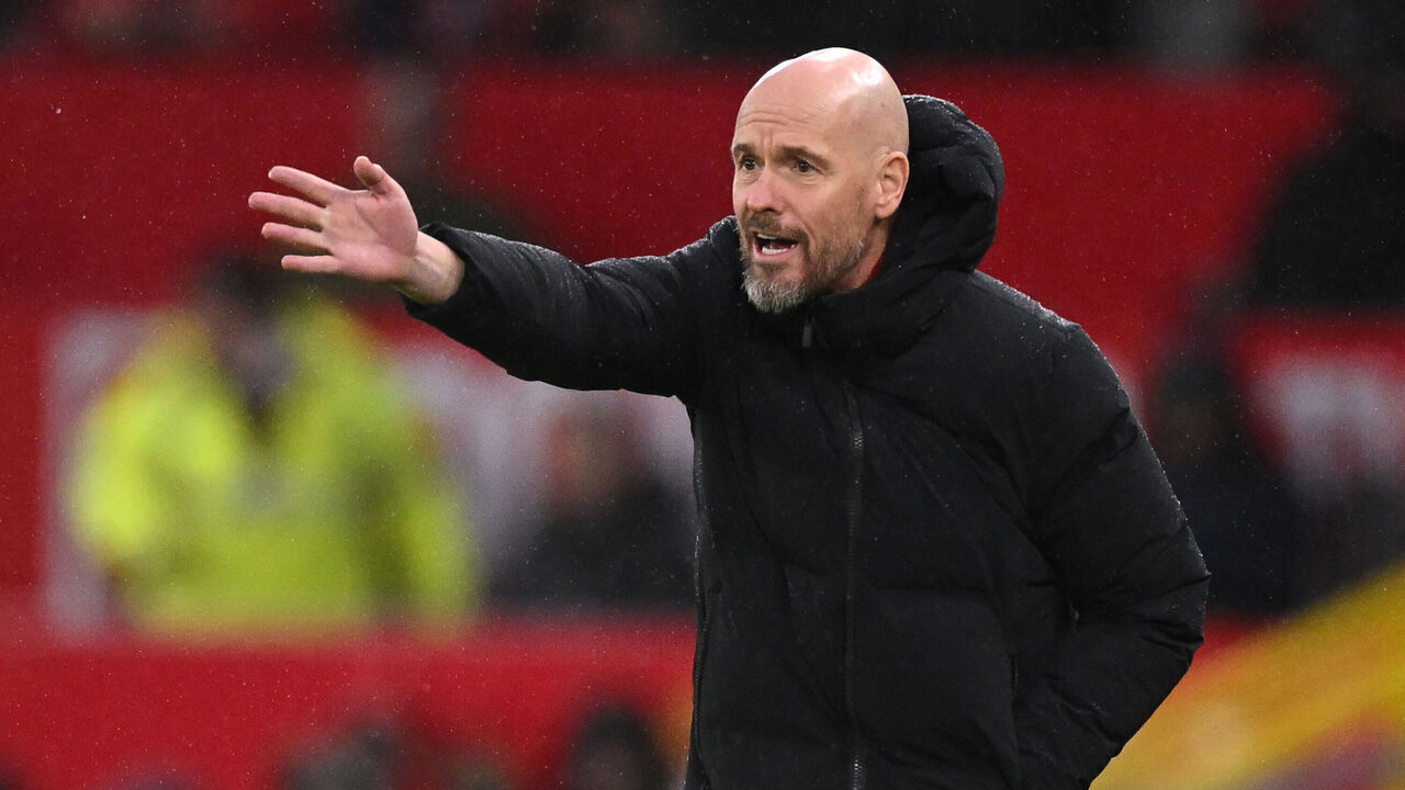 Manchester United's Dutch manager Erik ten Hag gestures on the touchline during the English Premier League football match between Manchester United and Bournemouth at Old Trafford in Manchester, north west England, on December 9, 2023.