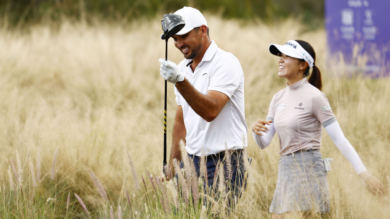 NAPLES, FLORIDA - DECEMBER 09: Lydia Ko of New Zealand and Jason Day of Australia walk from the third tee during the second round of the Grant Thornton Invitational at Tiburon Golf Club on December 09, 2023 in Naples, Florida.