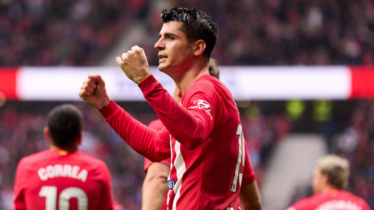 MADRID, SPAIN - DECEMBER 10: Alvaro Morata of Atletico Madrid celebrates after scoring their team's first goal during the LaLiga EA Sports match between Atletico Madrid and UD Almeria at Civitas Metropolitano Stadium on December 10, 2023 in Madrid, Spain.