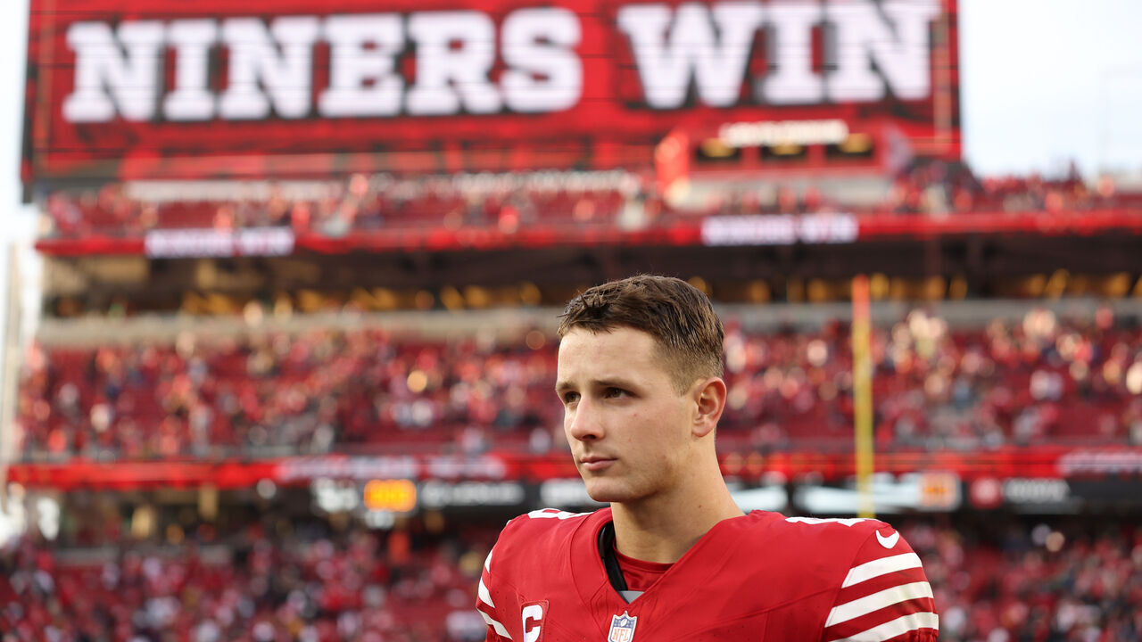 SANTA CLARA, CALIFORNIA - DECEMBER 10: Brock Purdy #13 of the San Francisco 49ers walks on the field after a win over the Seattle Seahawks at Levi's Stadium on December 10, 2023 in Santa Clara, California.