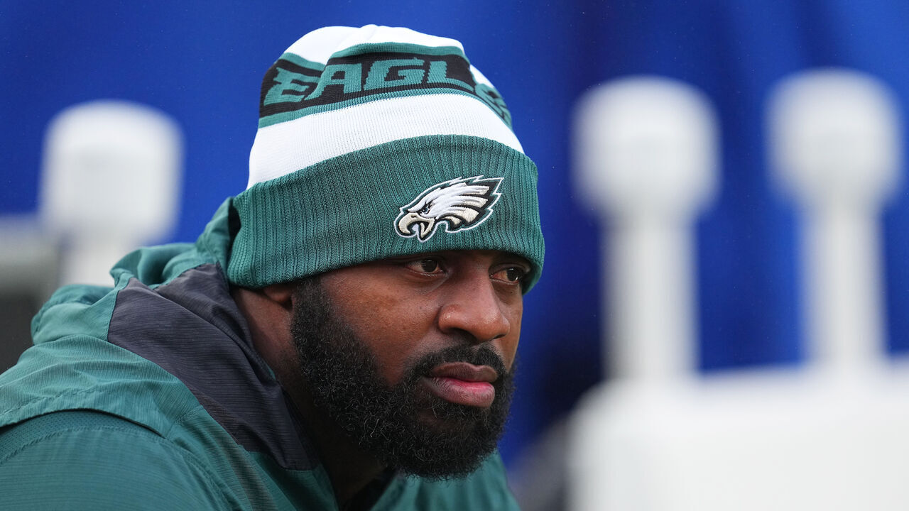 PHILADELPHIA, PENNSYLVANIA - DECEMBER 03: Fletcher Cox #91 of the Philadelphia Eagles looks on prior to the game against the San Francisco 49ers at Lincoln Financial Field on December 03, 2023 in Philadelphia, Pennsylvania.