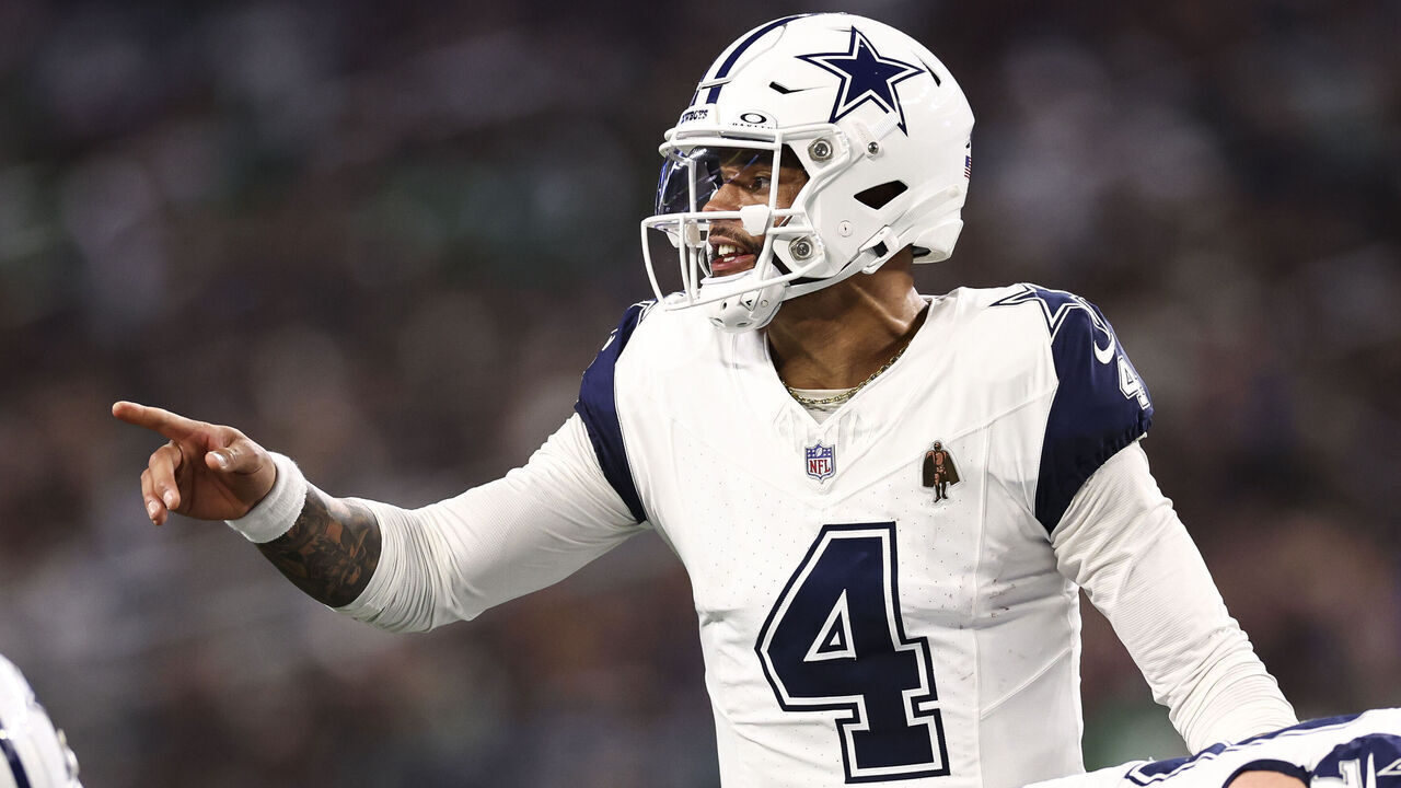ARLINGTON, TX - DECEMBER 10: Dak Prescott #4 of the Dallas Cowboys calls a play at the line of scrimmage during the second quarter against the Philadelphia Eagles at AT&T Stadium on December 10, 2023 in Arlington, Texas.