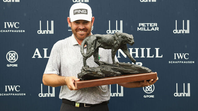 MALELANE, SOUTH AFRICA - DECEMBER 11: Louis Oosthuizen of South Africa poses with the Alfred Dunhill Championship trophy on Day Five of the Alfred Dunhill Championship at Leopard Creek Country Club on December 11, 2023 in Malelane, South Africa.