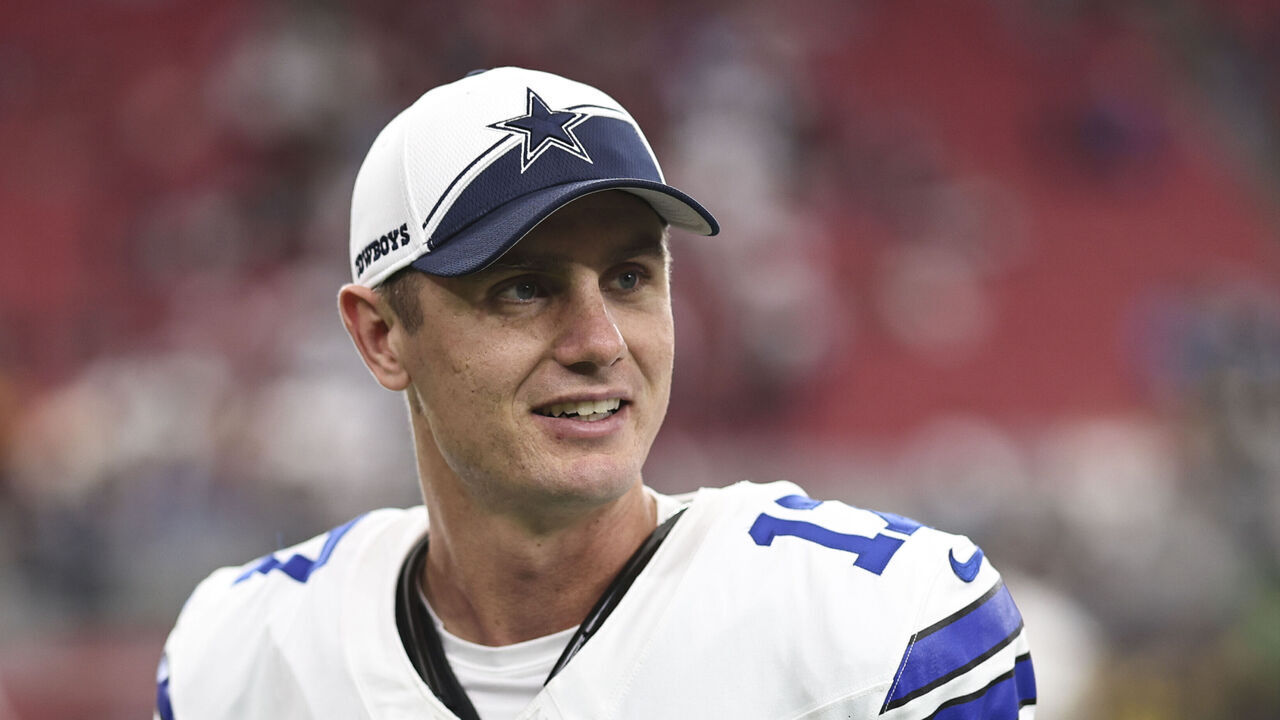 GLENDALE, ARIZONA - SEPTEMBER 24: Brandon Aubrey #17 of the Dallas Cowboys reacts following an NFL football game between the Arizona Cardinals and the Dallas Cowboys at State Farm Stadium on September 24, 2023 in Glendale, Arizona.