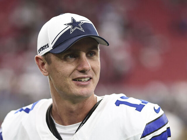 GLENDALE, ARIZONA - SEPTEMBER 24: Brandon Aubrey #17 of the Dallas Cowboys reacts following an NFL football game between the Arizona Cardinals and the Dallas Cowboys at State Farm Stadium on September 24, 2023 in Glendale, Arizona.