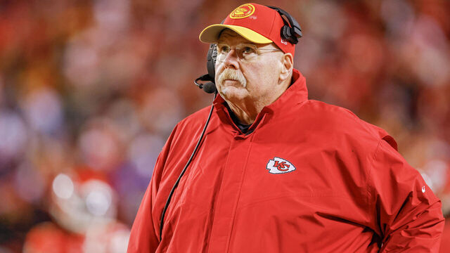 KANSAS CITY, MISSOURI - DECEMBER 10: Head coach Andy Reid of the Kansas City Chiefs looks on during the second half of the game against the Buffalo Bills at GEHA Field at Arrowhead Stadium on December 10, 2023 in Kansas City, Missouri.