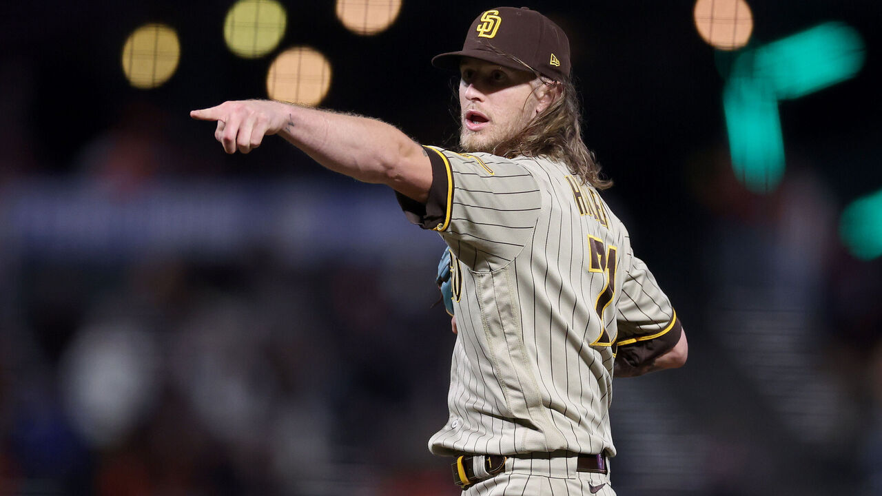 SAN FRANCISCO, CALIFORNIA - SEPTEMBER 26: Josh Hader #71 of the San Diego Padres reacts after the last out of their game against the San Francisco Giants at Oracle Park on September 26, 2023 in San Francisco, California.