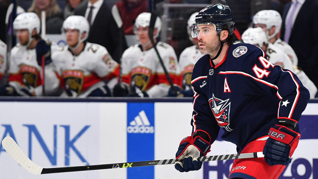 COLUMBUS, OHIO - DECEMBER 10: Erik Gudbranson #44 of the Columbus Blue Jackets skates during the second period of a game against the Florida Panthers at Nationwide Arena on December 10, 2023 in Columbus, Ohio.