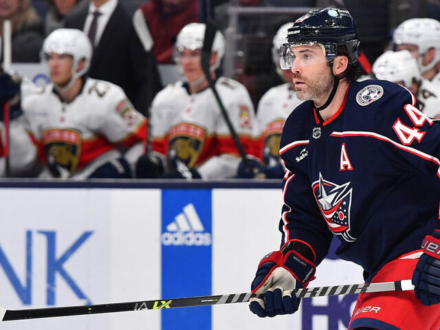 COLUMBUS, OHIO - DECEMBER 10: Erik Gudbranson #44 of the Columbus Blue Jackets skates during the second period of a game against the Florida Panthers at Nationwide Arena on December 10, 2023 in Columbus, Ohio.