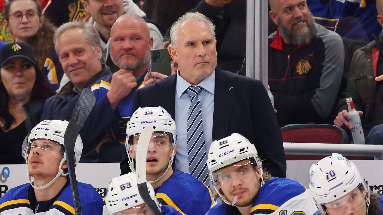 CHICAGO, ILLINOIS - DECEMBER 09: Head coach Craig Berube of the St. Louis Blues looks on against the Chicago Blackhawks during the first period at the United Center on December 09, 2023 in Chicago, Illinois.