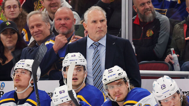 CHICAGO, ILLINOIS - DECEMBER 09: Head coach Craig Berube of the St. Louis Blues looks on against the Chicago Blackhawks during the first period at the United Center on December 09, 2023 in Chicago, Illinois.