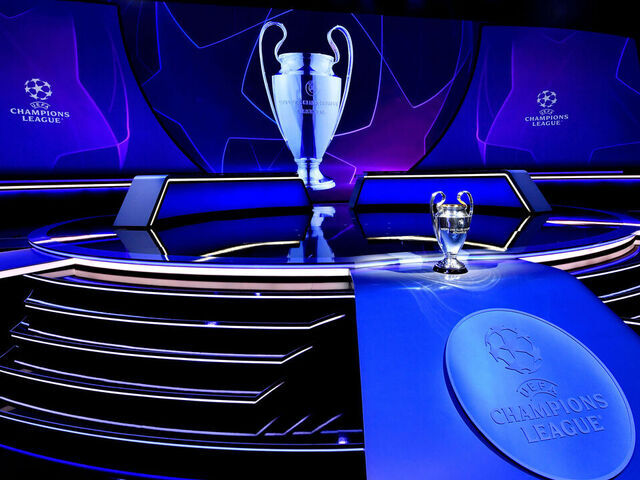 MONACO, MONACO - AUGUST 31: The UEFA Champions League Trophy is captured ahead of the the UEFA Champions League 2023/24 Group Stage Draw at Grimaldi Forum on August 31, 2023 in Monaco, Monaco.
