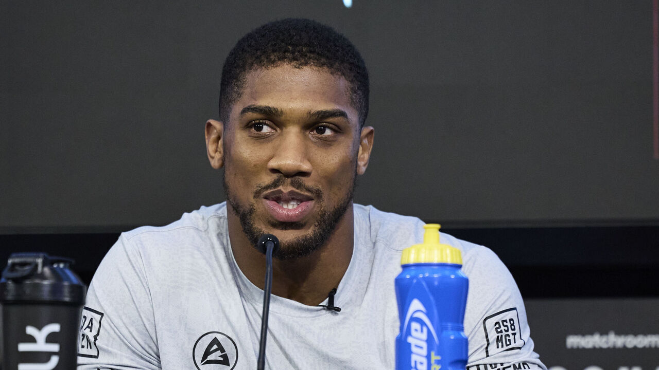 LONDON, ENGLAND - AUGUST 09: Anthony Joshua during a press conference prior to his Heavyweight fight with Robert Helenius on August 9, 2023 in London, England.