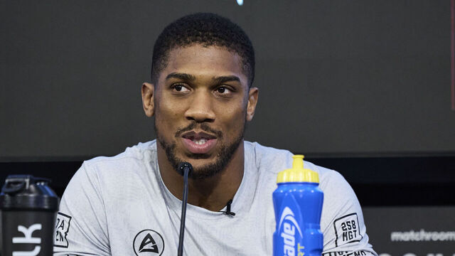 LONDON, ENGLAND - AUGUST 09: Anthony Joshua during a press conference prior to his Heavyweight fight with Robert Helenius on August 9, 2023 in London, England.