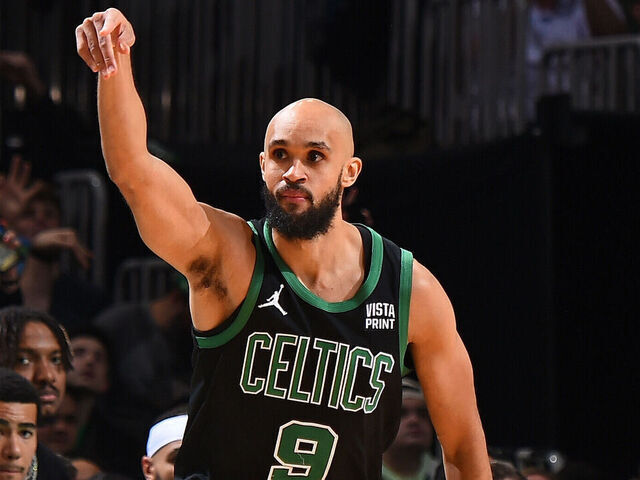 BOSTON, MA - DECEMBER 15: Derrick White #9 of the Boston Celtics celebrates three point basket during the game against the Orlando Magic on December 15, 2023 at the TD Garden in Boston, Massachusetts. Mandatory Copyright Notice: Copyright 2023 NBAE