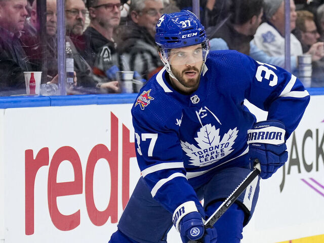 TORONTO, ON - OCTOBER 31: Toronto Maple Leafs defenseman Timothy Liljegren #37 skates against the Los Angeles Kings during the first period at the Scotiabank Arena on October 31, 2023 in Toronto, Ontario, Canada.