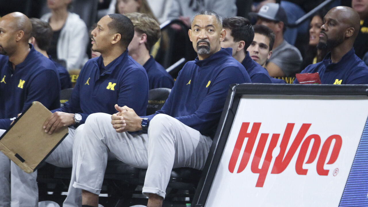 IOWA CITY, IOWA- DECEMBER 10: Head coach Juwan Howard of the Michigan Wolverines sits on the bench during the first half against the Iowa Hawkeyes at Carver-Hawkeye Arena on December 10, 2023 in Iowa City, Iowa.