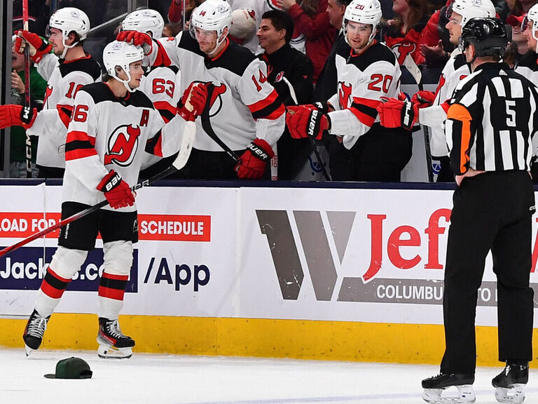 Jack Hughes' hat trick pushes Devils past Blue Jackets