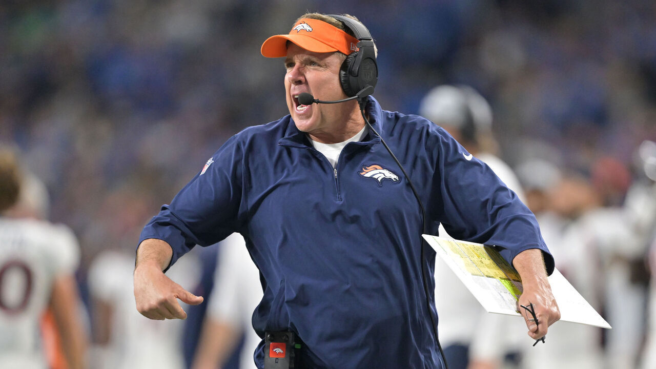 DETROIT, MICHIGAN - DECEMBER 16: Denver Broncos head coach Sean Payton is upset near the end of the game at Ford Field in Detroit, Michigan on December 16, 2023. The Detroit Lions beat the Denver Broncos 42-17 during week 15 of 2023 NFL season.