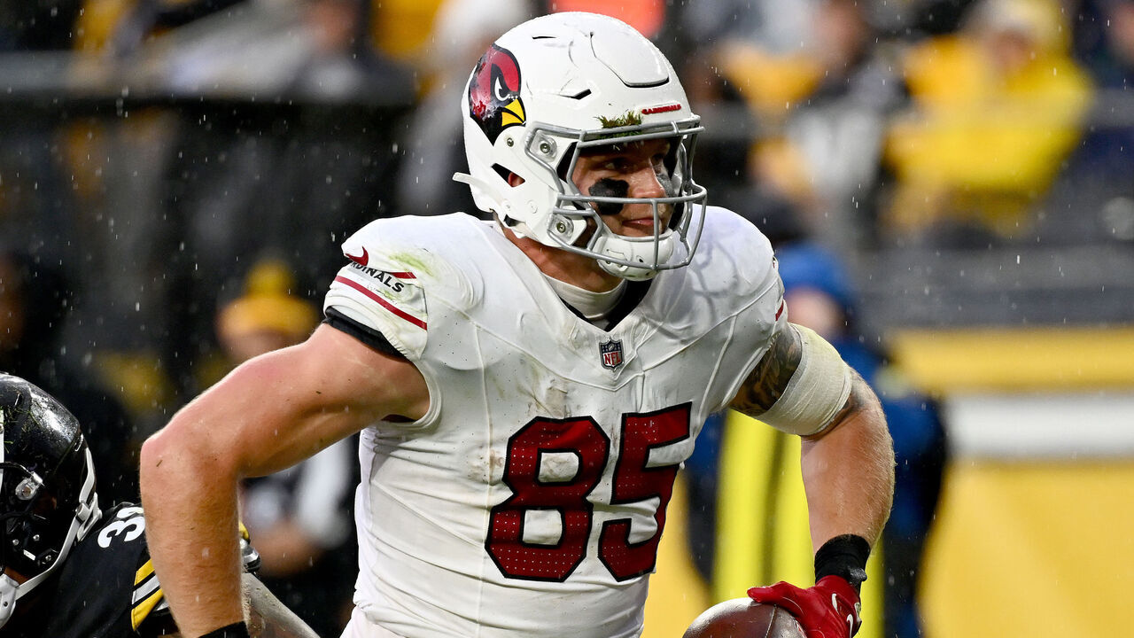PITTSBURGH, PENNSYLVANIA - DECEMBER 03: Trey McBride #85 of the Arizona Cardinals reacts after a catch during the second quarter in the game against the Pittsburgh Steelers during the second quarter at Acrisure Stadium on December 03, 2023 in Pittsburgh, Pennsylvania.