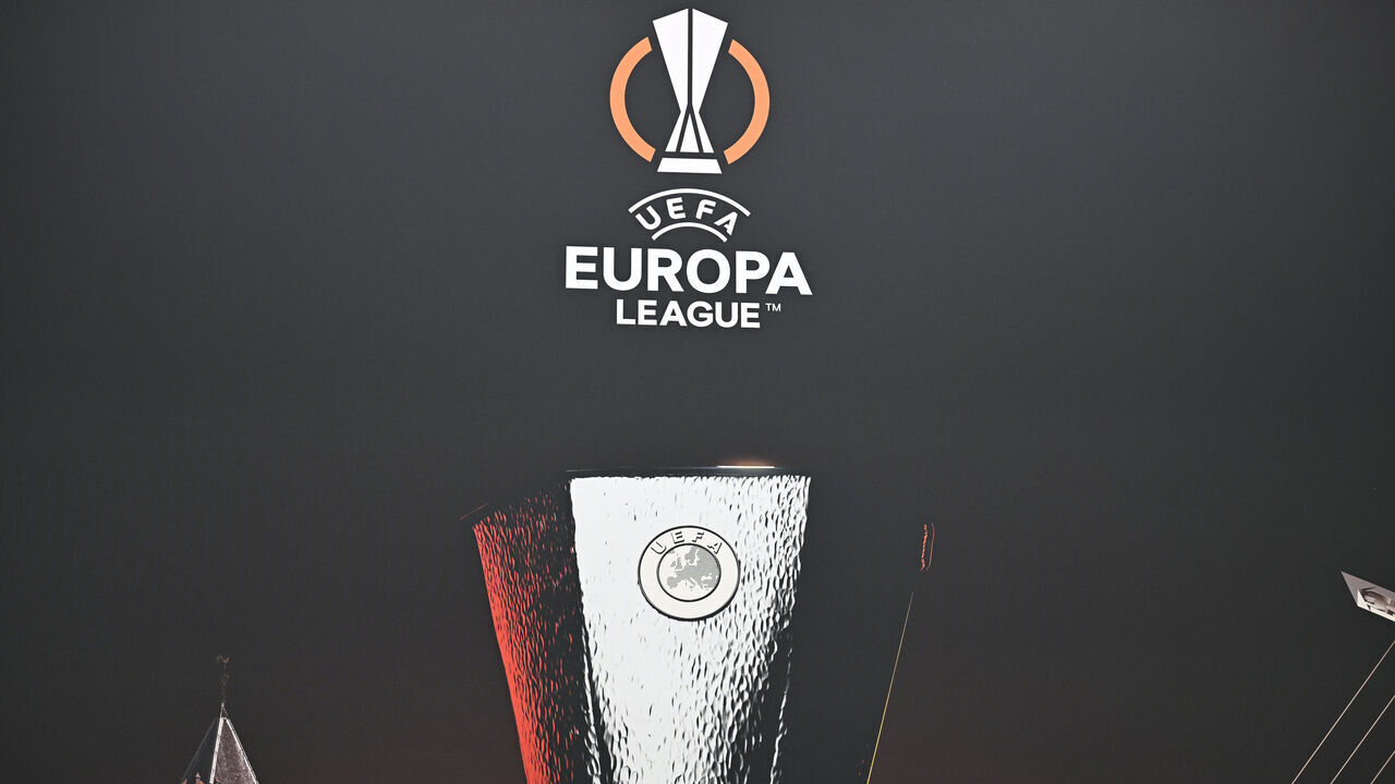 NYON, SWITZERLAND - DECEMBER 18: A view of the trophy prior to the UEFA Europa League 2023/24 Knock-out Play-offs Draw at the UEFA Headquarters, the House of European Football, on December 18, 2023 in Nyon, Switzerland