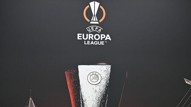 NYON, SWITZERLAND - DECEMBER 18: A view of the trophy prior to the UEFA Europa League 2023/24 Knock-out Play-offs Draw at the UEFA Headquarters, the House of European Football, on December 18, 2023 in Nyon, Switzerland