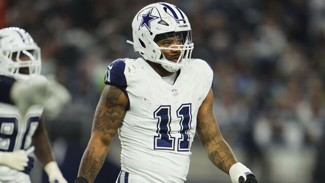 ARLINGTON, TX - DECEMBER 10: Micah Parsons #11 of the Dallas Cowboys walks on the field against the Philadelphia Eagles during the second half at AT&T Stadium on December 10, 2023 in Arlington, Texas.