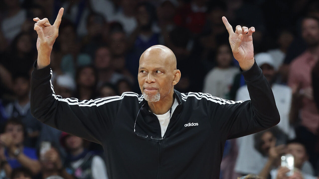 ABU DHABI, UAE - OCTOBER 7: Kareem Abdul-Jabbar looks on during the game between the Dallas Mavericks and the Minnesota Timberwolves as part of the 2023 NBA Global Games Abu Dhabi at Etihad Arena on October 7, 2023 in Abu Dhabi, The United Arab Emirates. NOTE TO USER: User expressly acknowledges and agrees that, by downloading and/or using this Photograph, user is consenting to the terms and conditions of the Getty Images License Agreement. Mandatory Copyright Notice: Copyright 2023 NBAE