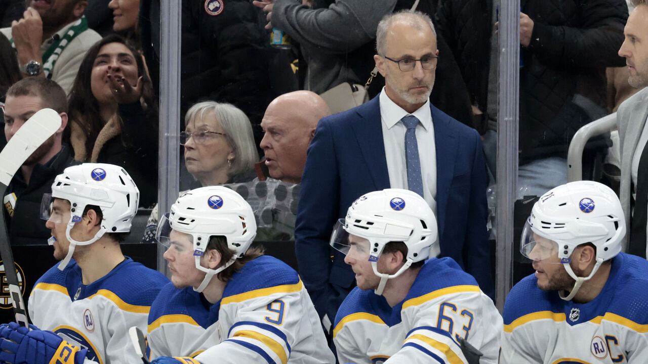 BOSTON, MA - DECEMBER 07: Buffalo Sabres head coach Don Granato during a game between the Boston Bruins and the Buffalo Sabres on December 7, 2023, at TD Garden in Boston, Massachusetts.