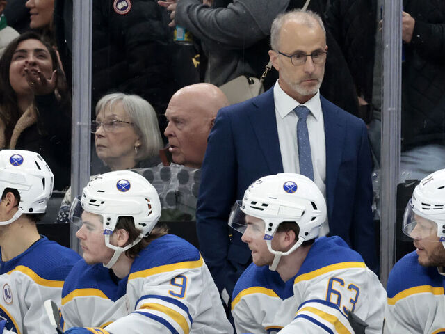 BOSTON, MA - DECEMBER 07: Buffalo Sabres head coach Don Granato during a game between the Boston Bruins and the Buffalo Sabres on December 7, 2023, at TD Garden in Boston, Massachusetts.