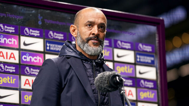Tottenham Hotspur manager Nuno Espirito Santo being interviewed after the final whistle of the Premier League match at Tottenham Hotspur Stadium, London. Picture date: Saturday October 30, 2021.