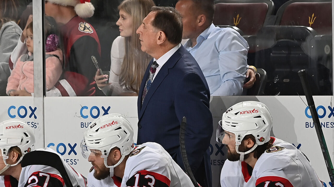 TEMPE, ARIZONA - DECEMBER 19: Ottawa Senators Interim Head Coach Jacques Martin looks on from the bench during the first period of the game against the Arizona Coyotes at Mullett Arena on December 19, 2023 in Tempe, Arizona.
