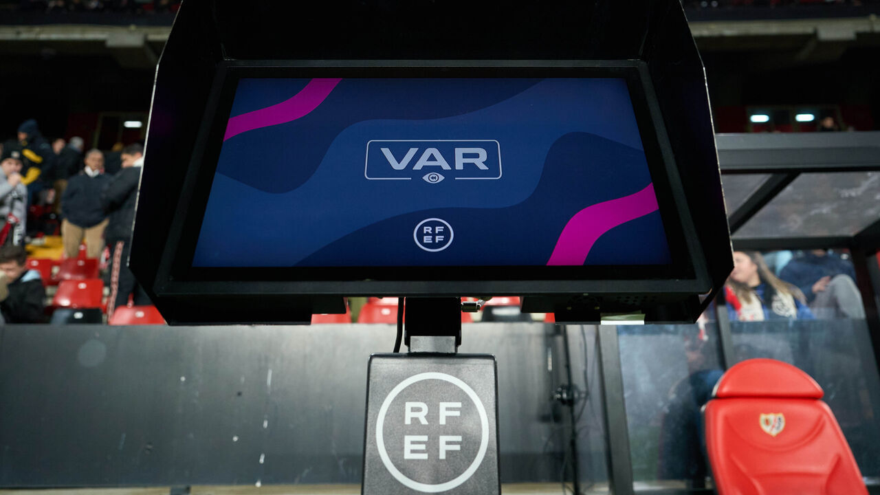 MADRID, SPAIN - DECEMBER 19: A detailed view of th VAR monitor prior to the LaLiga EA Sports match between Rayo Vallecano and Valencia CF at Estadio de Vallecas on December 19, 2023 in Madrid, Spain.