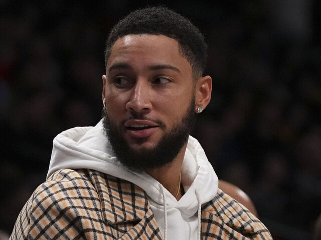 NEW YORK, NEW YORK - NOVEMBER 25: Ben Simmons #10 of the Brooklyn Nets looks on from the bench against the Miami Heat in the second half at Barclays Center on November 25, 2023 in the Brooklyn borough of New York City. The Nets defeated the Heat 112-97.