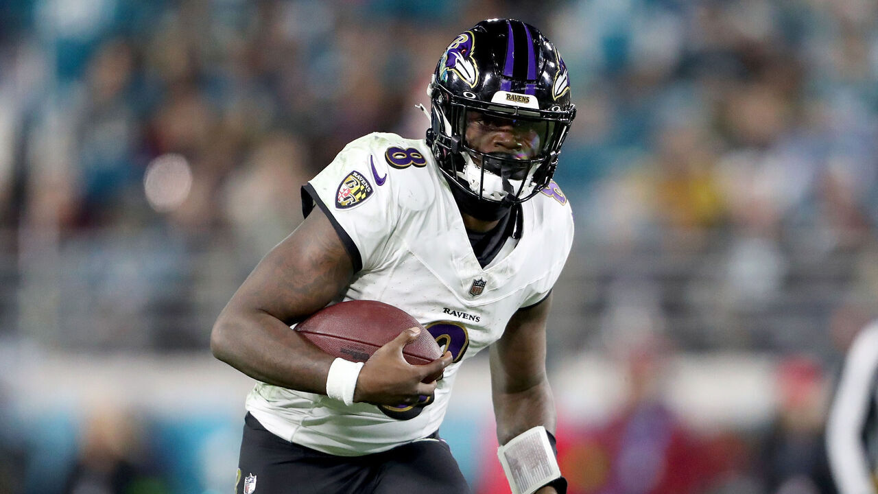 JACKSONVILLE, FLORIDA - DECEMBER 17: Lamar Jackson #8 of the Baltimore Ravens in action during the second half of a game against the Jacksonville Jaguars at EverBank Stadium on December 17, 2023 in Jacksonville, Florida.