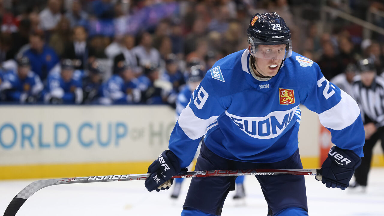 TORONTO, ON - SEPTEMBER 18: Patrik Laine #29 of Team Finland prepares for a face-off against Team North America during the World Cup of Hockey 2016 at Air Canada Centre on September 18, 2016 in Toronto, Ontario, Canada.