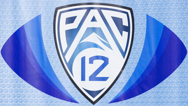 LAS VEGAS, NEVADA - DECEMBER 1: Detail view of a Pac-12 logo during the Pac-12 Championship at Allegiant Stadium on December 1, 2023 in Las Vegas, Nevada.