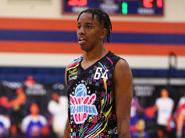 LAS VEGAS, NV - JUNE 05: Derrion Reid looks on during the Pangos All-American Camp on June 5, 2023 at the Bishop Gorman High School in Las Vegas, NV.