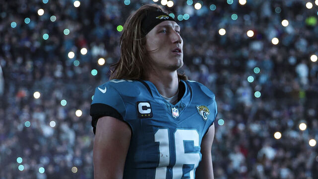 JACKSONVILLE, FL - DECEMBER 17: Trevor Lawrence #16 of the Jacksonville Jaguars looks on from the sideline prior to an NFL football game against the Baltimore Ravens at EverBank Stadium on December 17, 2023 in Jacksonville, Florida.