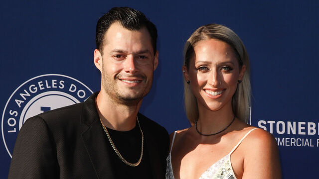 LOS ANGELES, CALIFORNIA - JUNE 12: LA Dodger Joe Kelly (L) and Ashley Parks attend the 5th Annual Blue Diamond Foundation at Dodger Stadium on June 12, 2019 in Los Angeles, California.